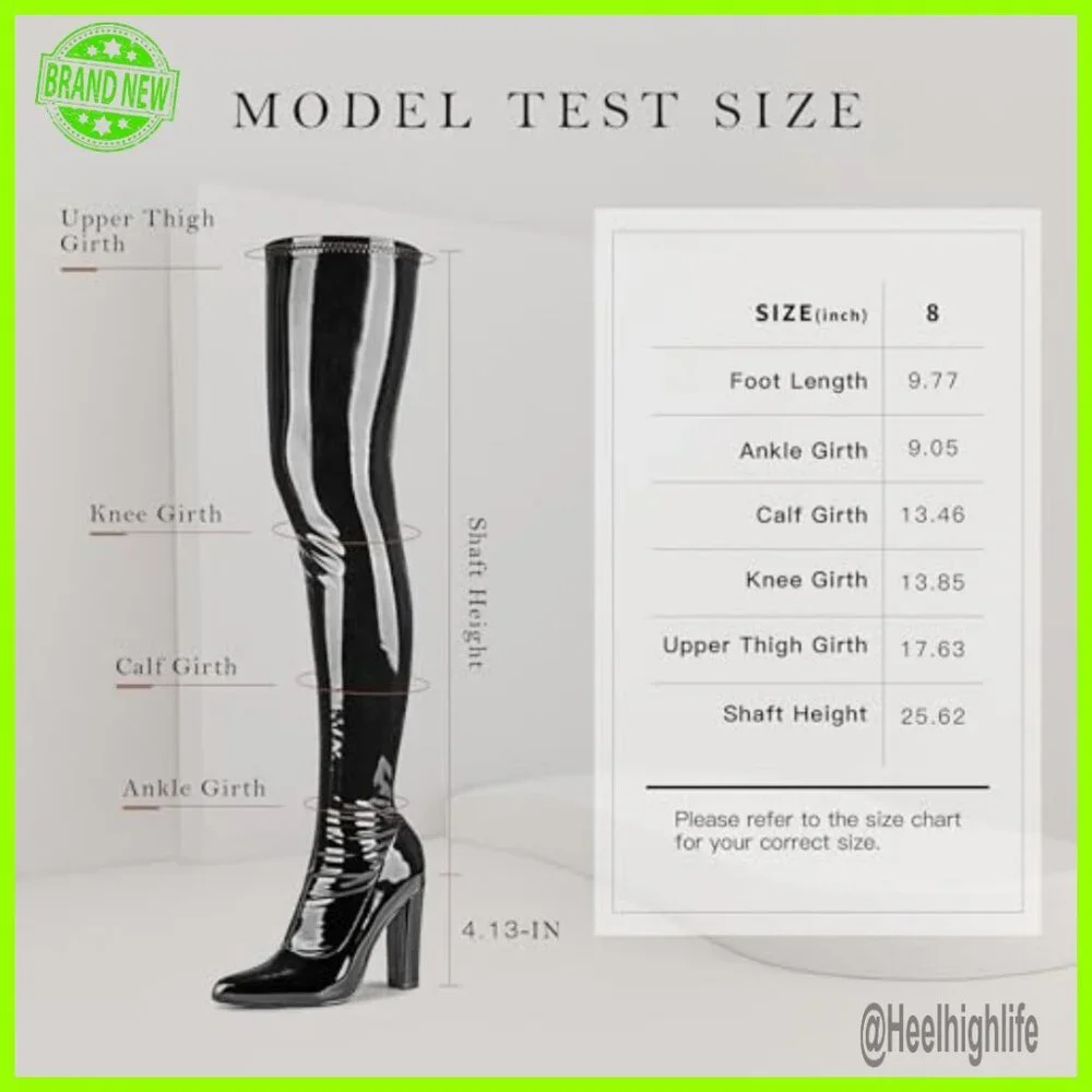 Patent Leather Over-the-Knee Boots with 4-Inch Heel, Pointed Toe